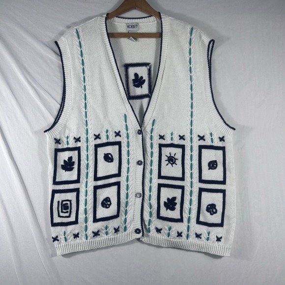 Koret Tops - Vintage Knit Sweater Vest Size L Grandmacore White Button Up Cottagecore Teacher